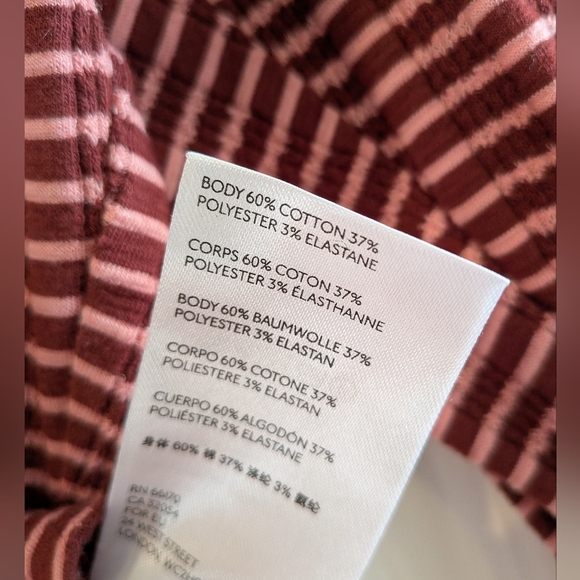 Anthropologie Hannah Pink Red Striped Knit Textured V-Neck Thermal Shirt Size S - Picture 15 of 15